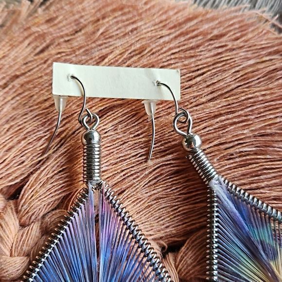 Large Teardrop Dangling Multicolor String Wrapped Earrings - Picture 5 of 14